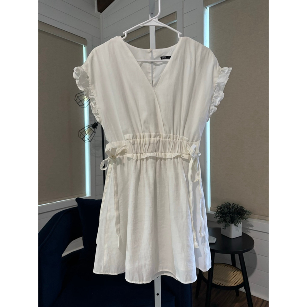 Zara White Mini Dress with Adjustable Waist, Women’s Size Small - Picture 3 of 9
